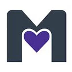 A letter M-shaped purple heart representing a community-based service for pediatric therapy and day treatment for adults.