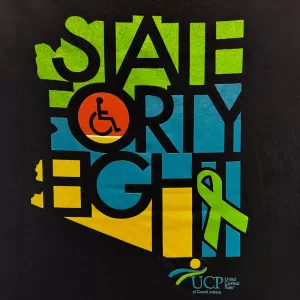 A UCP State48 T-Shirt featuring the words saith eight, promoting pediatric therapy.